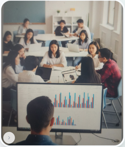 Students in collaborative classroom with data screen